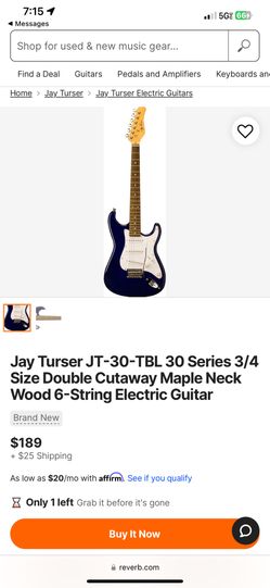 Jay Turser JT-30-TBL 30 Series 3/4 Size Double Cutaway Maple Neck Wood 6-String Electric Guitar