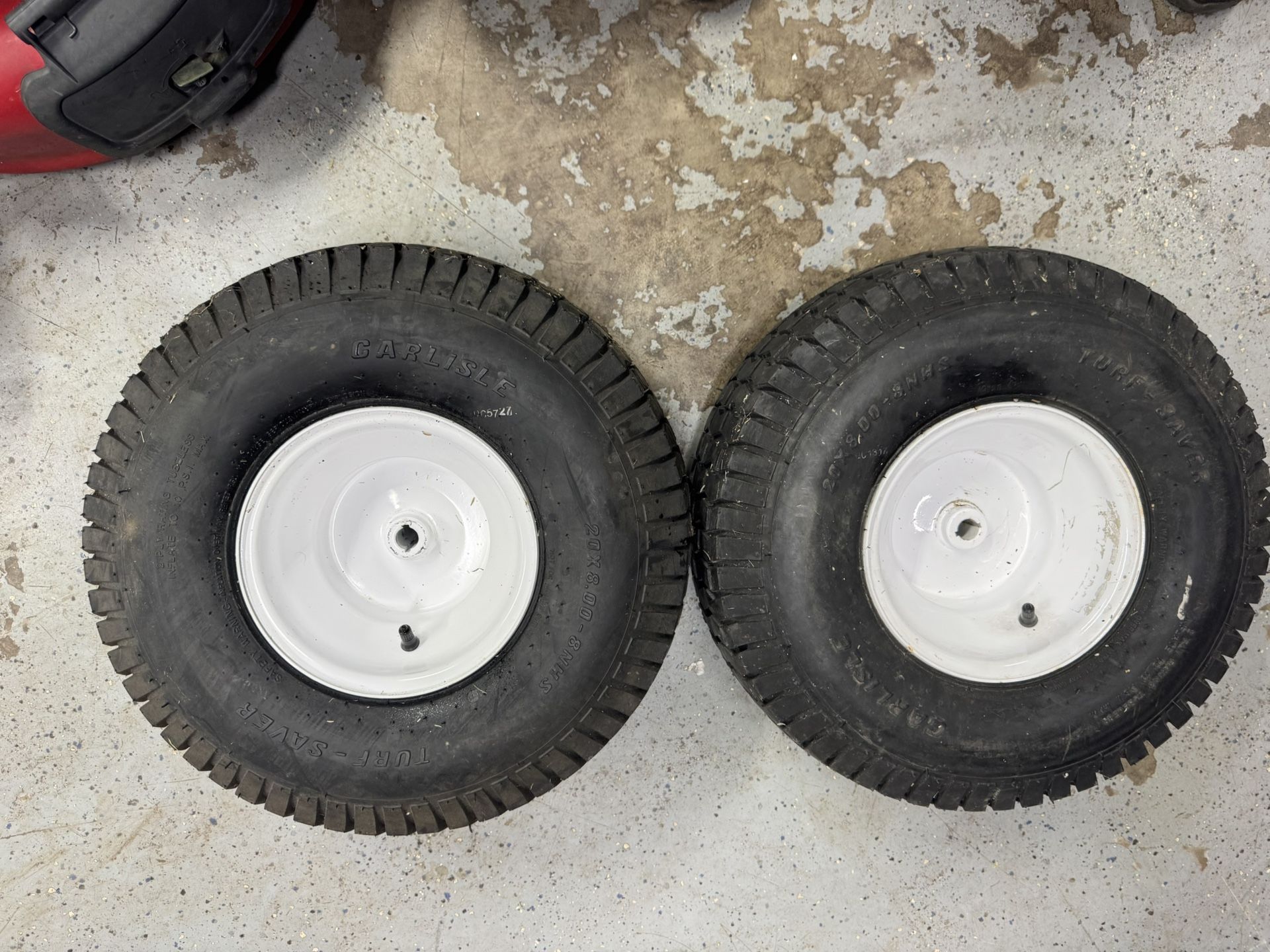 (2) Brand New Riding Mower Tire And Wheels 20 x 8.00 x 8. $125 For Pair. Must Pickup