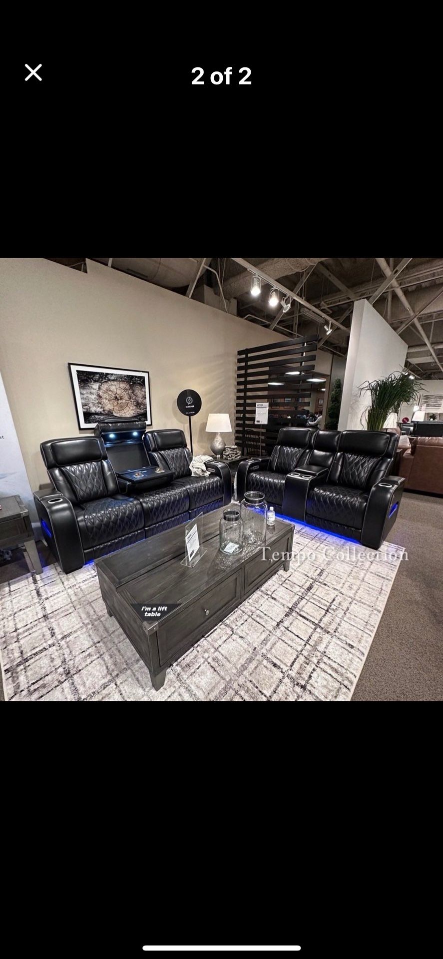 Led Black Leather Couch , Set Of 2