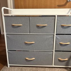 White/Gray 7 Drawer Fabric Dresser 