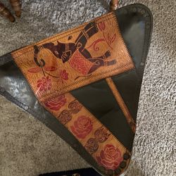 Pier 1 Leather Patchwork Tripod Stool