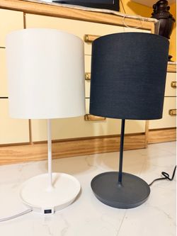 Set of 2 Modern Table Lamps with FREE LED Bulbs – White & Black