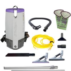 ProTeam Super Coach Pro 10 Commercial Backpack Vacuum with ProBlade Hard Surface and Carpet Tool Kit, 10 Quart, Corded, 107538 