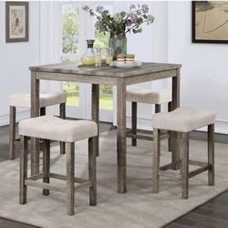 5 Piece Counter Height Dining Set Light Gery Linen-like Fabric Firm Price $280 
