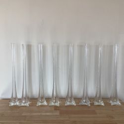  8- Clear Glass Eiffel Tower Vases-  19 3/4 Inches 