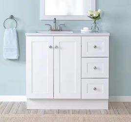 Bannister 37 in. Single Sink White Bath Vanity with Granite-Look Colorpoint White Cultured Marble Top (Assembled)