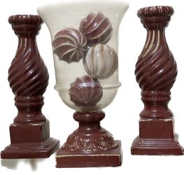 Vase With Pair Of Matching Candle Holders