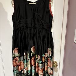 Silk Black Dress With Floral Print Size M/L