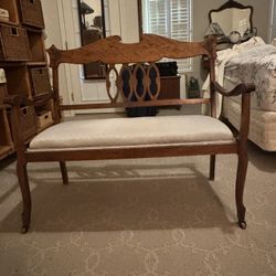 Antique Victorian Three Piece Solid Walnut Salon Settee