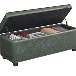 Storage Ottoman Bench, Entryway Bedroom Bench, 25 Gallons, Synthetic Leather with Stitching, Mid-Century Modern, Safety Hinges, Loads 660 