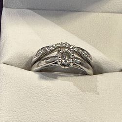 14k White Gold Engagement Ring & Band