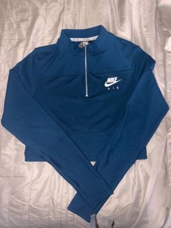 Nike Air Ribbed Quarter-Zip Crop Top Blue Size Medium
