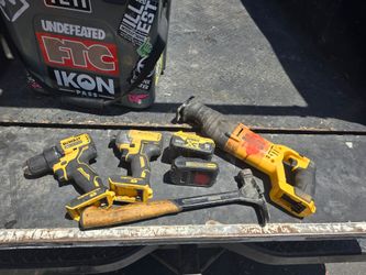 DEWALT IMPACT, DRILL, SAWZALL, HAMMER, AND 2 BATTERIES