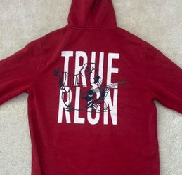 True Religion Red Full Zip Hoodie Buddha Guitar Graphic Logo Jacket Size Small