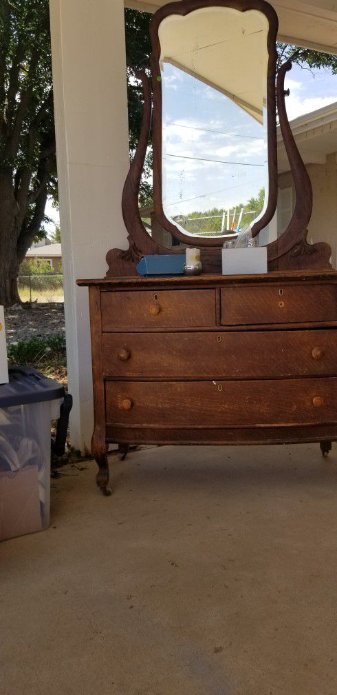 Antique Wooden Dresser w/ Rotating Mirror 