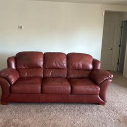 Burgundy Red/Brown Leather Couch