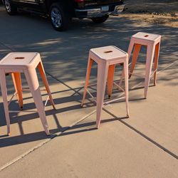 Set of 3 Metal Bar Stools – Industrial Style – 30” Tall