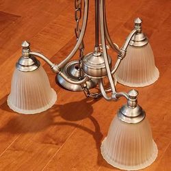 Brushed Nickel 3-Light Chandelier with Frosted Glass Shades - Like New