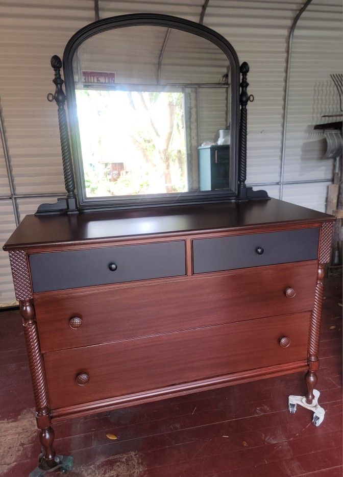 Refinished Antique Dresser And Mirror