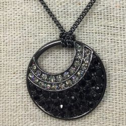 Givenchy Hematite Tone Pave Black Rhinestone Pendant Adjustable Necklace