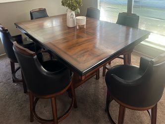 Solid Wood Bar Height Dining Table, Leaf & 6 Barstools