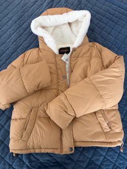 Ambiance Tan Puffer Jacket with Sherpa Hood