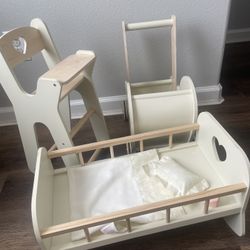 Moover Brand Doll Cradle, Stroller, High Chair