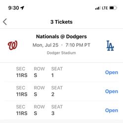 Dodgers Vs Nationals 7/25/22 3 Tickets, Section RS Row S Seats 1,2,3 $60 EACH