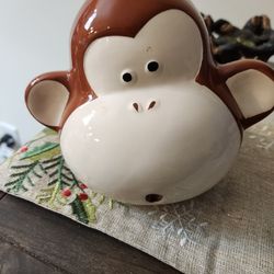 Vtg Collectible Brown & Tan MONKEY HEAD Ceramic 

Bank