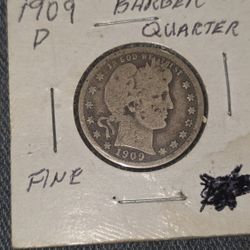 1909 d Barber Quarter 