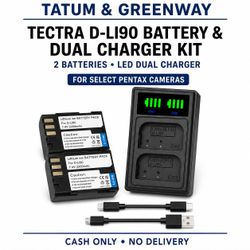 Tectra D-LI90 Battery 2-Pack and Dual LED Charger for Pentax
