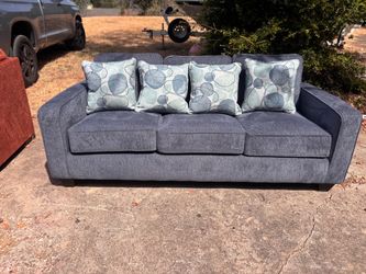 *FREE DELIVERY* Light Blue Fabric 3-Seat Sofa with Accent Pillows
