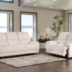 Brand New Beige Super Plush Power Reclining Sofa & Loveseat