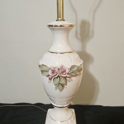 Rare Vintage Pink Applied Rose Porcelain Table Lamp - Capodimonte / MCM