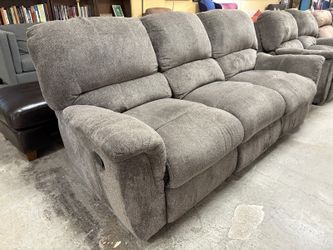 EMERALD HOME FURNISHINGS Stone Grey Fabric Plush Manual Reclining Sofa