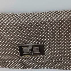 VINTAGE LULU TOWNSEND Beaded Mesh Flap Clutch Bag W silver color Chain 