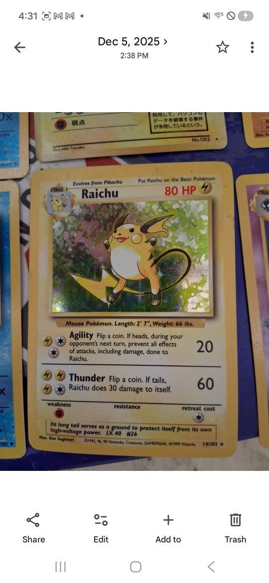 Raichu #14 Holographic Foil from Pokémon Base Set