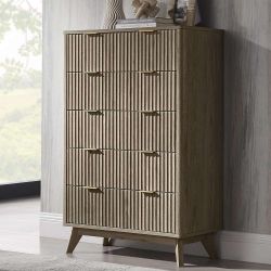 ES80 $135 5 Drawers Dresser, Chest of Drawers, Dresser TV Stand - Grey Alder Details: The distinctive wave-like fluted panel enhances the texture an