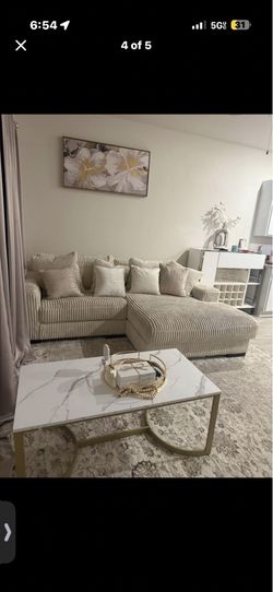 Beige 2 Piece Corduroy Sectional ✔️😍✔️👏🏻 ONLY $1 down!!
