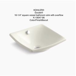 KOHLER® Escale® 16-1/4" square vessel bathroom sink with overflow K-19047-96 Color/FinishBiscuit