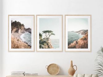 Coastal Set of 3 Prints, California Wall Art, Pacific Coast, Modern Photography, Monterey Prints, McWay Falls, Big Sur