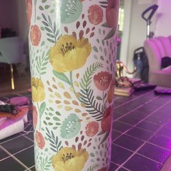 Flower-Patterned Tall Glass Vase