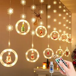 WILLED Christmas String Lights, 120 LED Window Curtain Lights with Remote, 9.8ft Battery Powered, 8 Modes, Waterproof Fairy Indoor/Outdoor Xmas Tree P