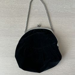 Vintage Antique Black Velvet And Metal Purse