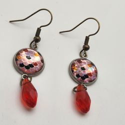 Red Mermaid Scale Earrings 
