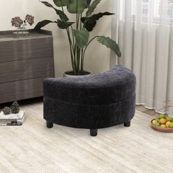 Assembled New Upholstered Half Crescent Moon Storage Bench Large Ottoman w/ Tray Serve As Side Table