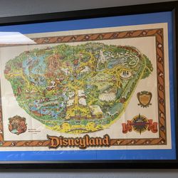 Vintage Framed 1978 Disneyland Map Featuring Thunder Mountain