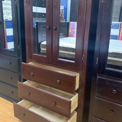 Tall Wardrobe With Mirror 3 Drawers 100% Pinewood 🌲