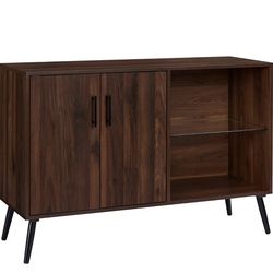 Walker Edison Theo Mid Century Modern 2 Door Asymmetrical Glass Shelf Buffet