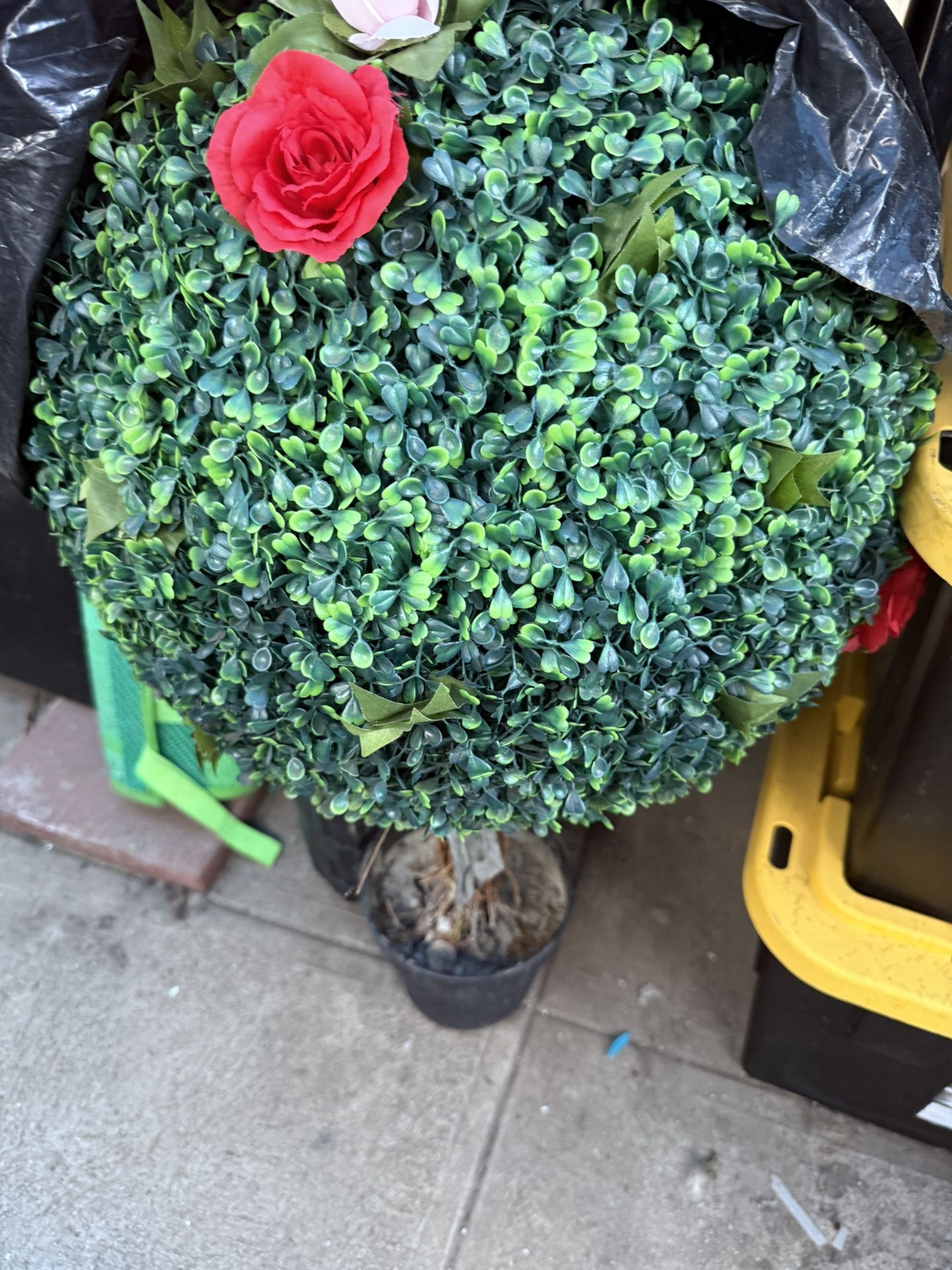 Two Topiary Ball Plant Trees in Weighted Pot - Fake Plants for Indoor Display or Front Porch Decorations